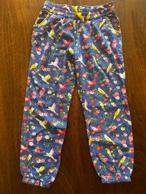 Boden Bird & Floral Print Pants Yellow Trim